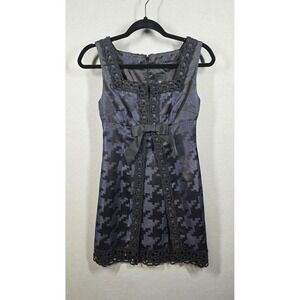 Anna Sui Mini Dress Womens 1 Black Blue Houndstooth Bow Lace Vampire‎ Diaries